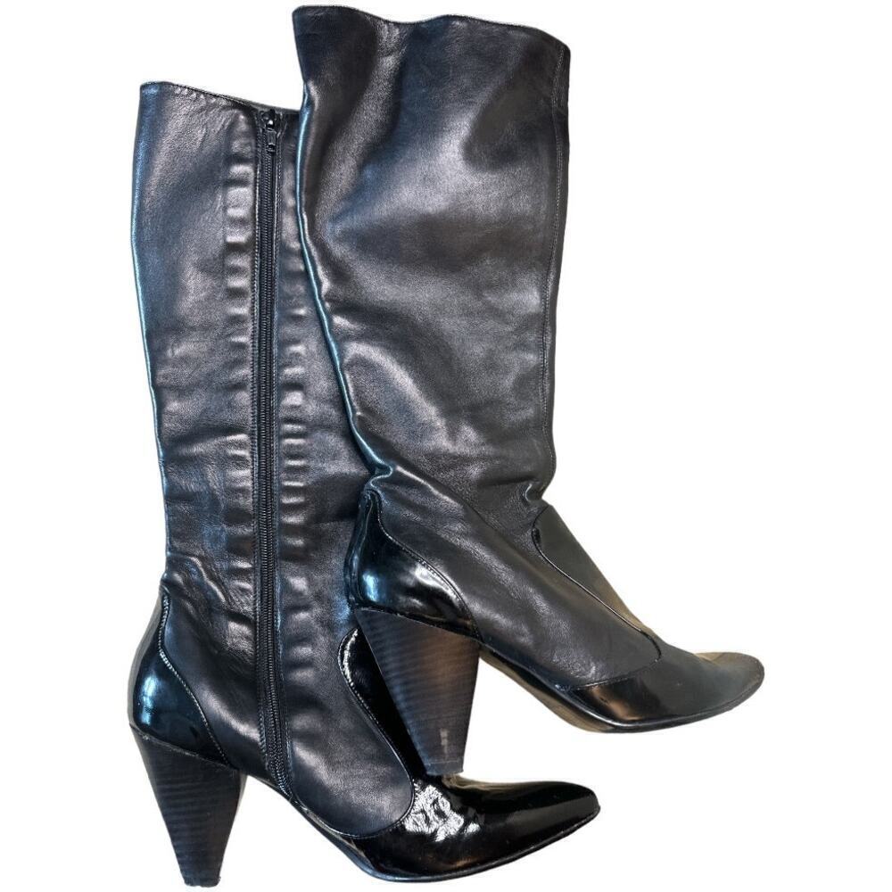 Latitude Femme Black Leather Tall Heel Boots Women's Size 39.5 US 9
